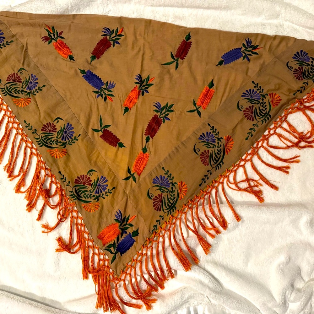 Chan Luu Embroidered Fringe Shawl with Floral Design NWOT